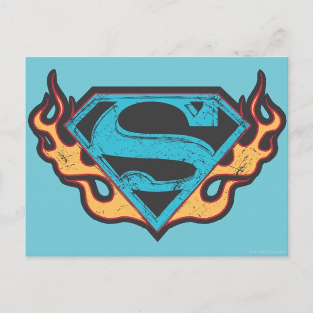 Carte Postale Logo bleu super fille avec flammes (Devant)