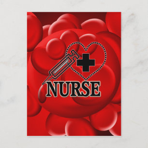 CARTE POSTALE LOGO DE COEUR DE SERINGUE DE GLOBULES SANGUINS