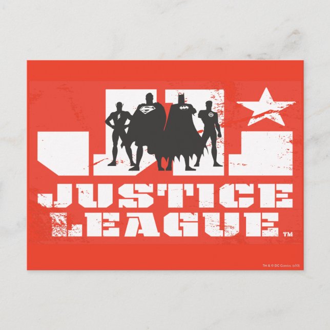 Carte Postale Logo de la Ligue de Justice et silhouettes de cara (Devant)
