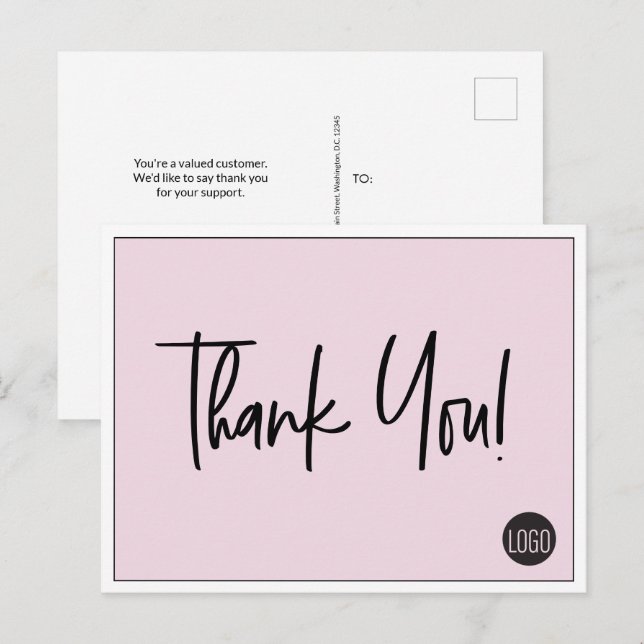 Carte Postale Logo de la société simple rose noire Merci personn (Devant / Derrière)