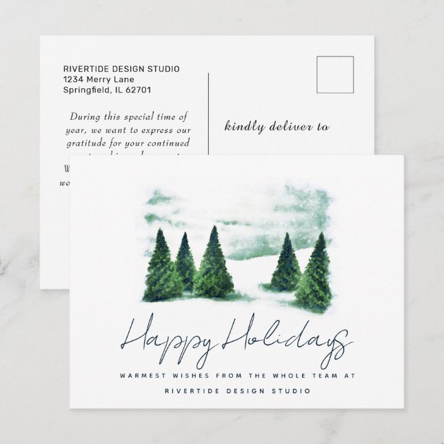 Carte Postale Logo de l'entreprise d'arbre de pin Fêtes de fin d (Devant / Derrière)
