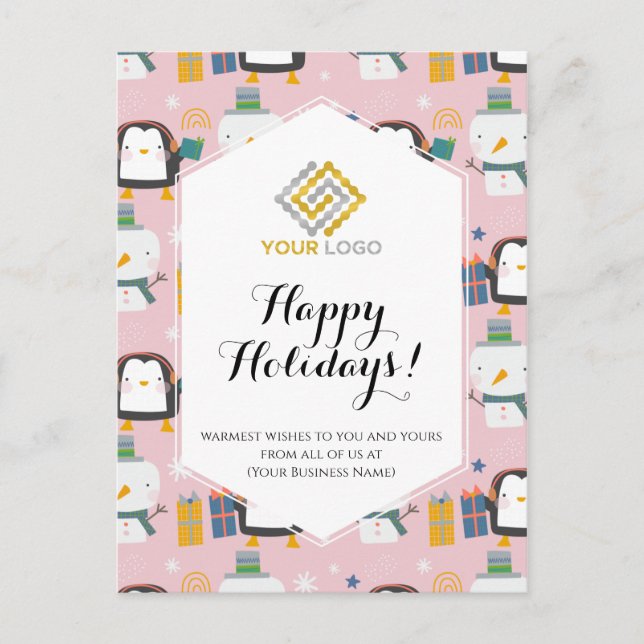 Carte Postale Logo de Noël Cute Penguins Snowmen Business (Devant)