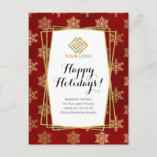 Carte Postale Logo de Noël Red Gold Snowflakes Business (Devant)