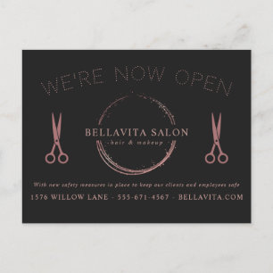 Carte Postale Logo de salon Cercle Rose Gold Nous sommes ouverts