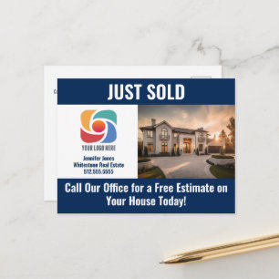 Carte Postale Logo de société immobilière Navy Blue Just Sold