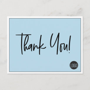 Carte Postale Logo de société personnalisé simple Merci Bleu