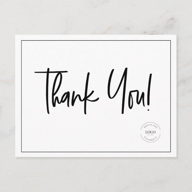 Carte Postale Logo de société simple noir et blanc Merci social  (Devant)