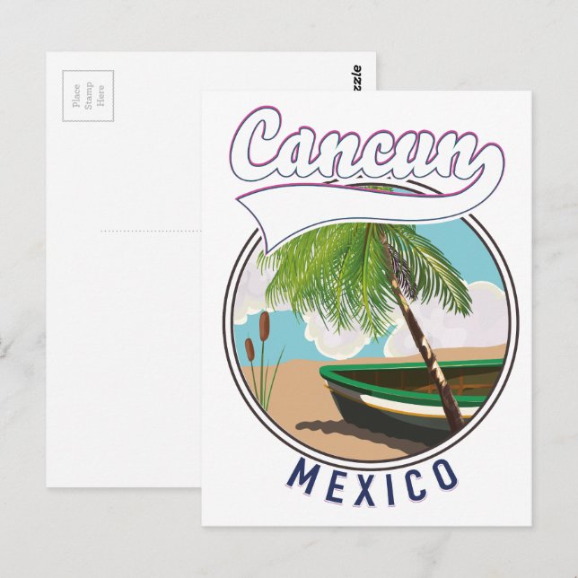 Carte Postale logo de voyage à la plage de Cancun au Mexique (Devant / Derrière)