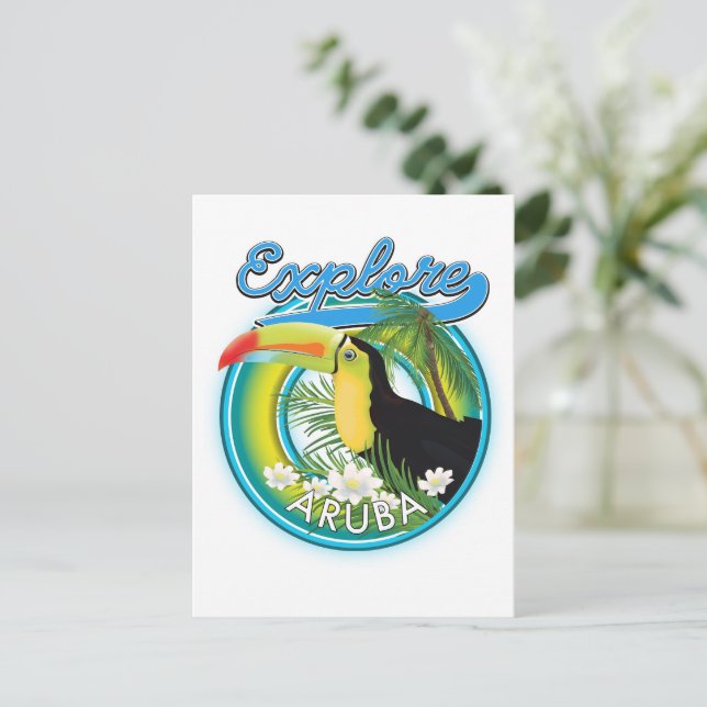 Carte Postale Logo de voyage Explore Aruba (Debout devant)