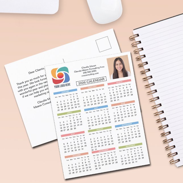 Carte Postale Logo d'entreprise personnalisé 2026 Calendrier Mar (Créateur téléchargé)