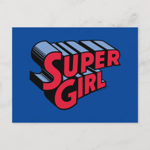 Carte Postale Logo du nom empilé de la superfille rouge et bleue