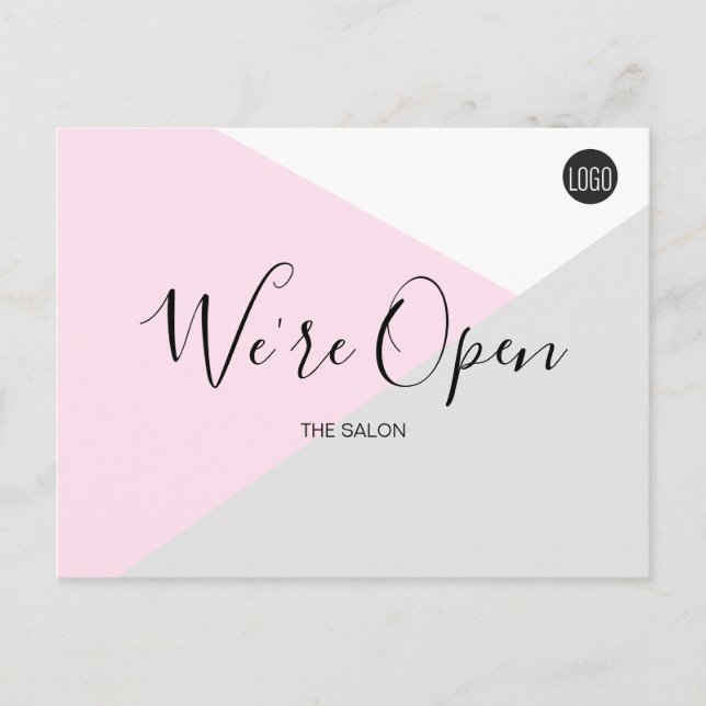 Carte Postale Logo du salon rose Nous sommes Open Covid-19 sécur (Devant)