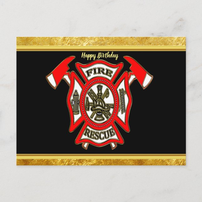 Carte Postale Logo du service d'incendie Feuille or et insigne r (Devant)