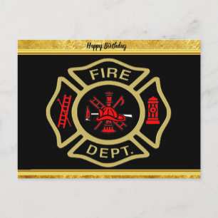 Carte Postale Logo du service d'incendie Or et insigne arrière o