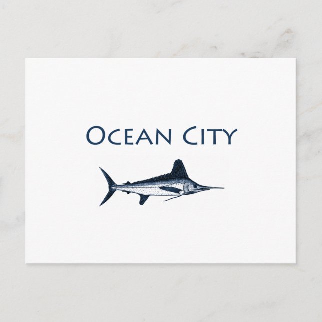 Carte Postale Logo Ocean City Maryland (marlin blanc) (Devant)