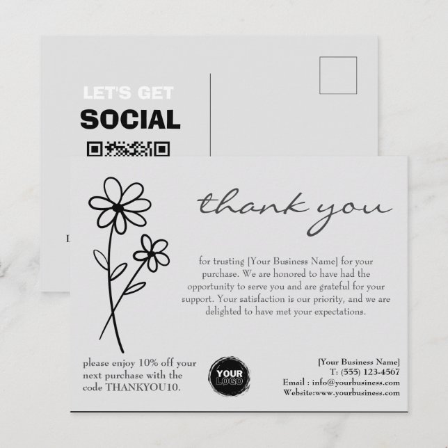 Carte Postale Logo personnalisé et code QR Merci Entreprise (Devant / Derrière)