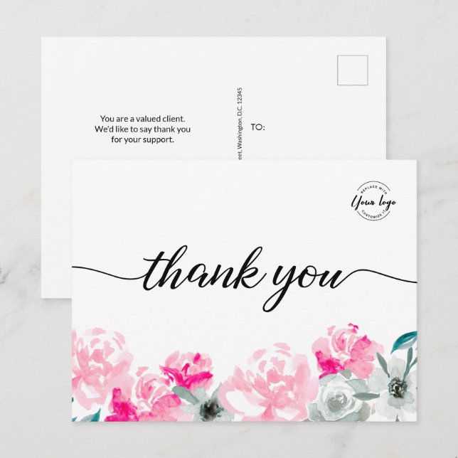 Carte Postale Logo personnalisé pour petite entreprise Aquarelle (Devant / Derrière)