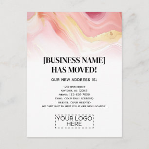 Carte Postale Logo Pink Gold Marble Business Moving Faire-part