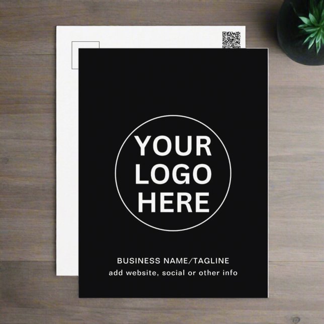 Carte Postale Logo professionnel et texte personnalisé noir (Créateur téléchargé)