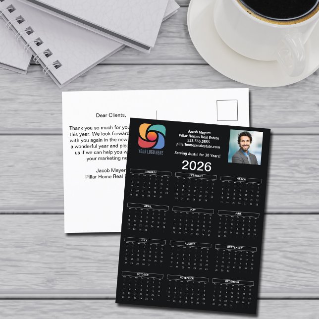 Carte Postale Logo professionnel personnalisé Black 2026 Calendr (Créateur téléchargé)