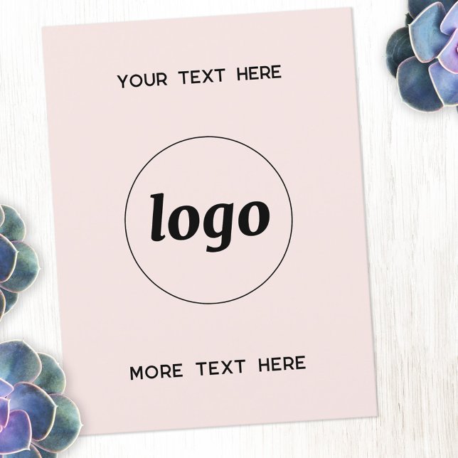 Carte Postale Logo promotionnel Business Blush Pink (Logo with custom text business promotional postcard)
