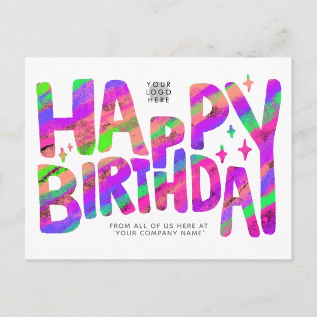 Carte Postale Logo Purple Green Fun Crayon manuscrit Anniversair (Devant)