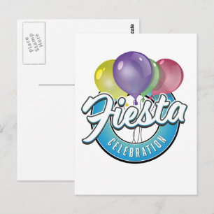 Carte Postale Logo rétro bleu de la célébration de la Fiesta