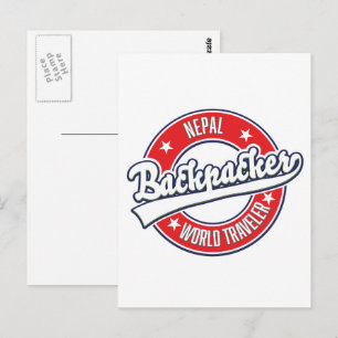 Carte Postale Logo rétro pour voyageur sac à dos au Népal