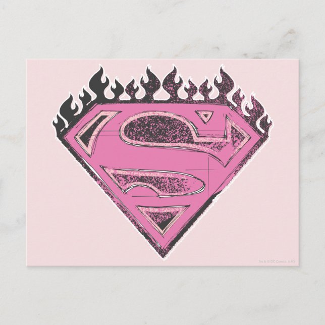 Carte Postale Logo Supergirl rose avec flammes (Devant)