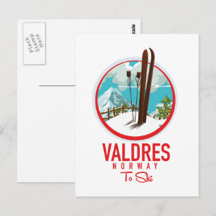Carte Postale logo Valdres Norvège Ski