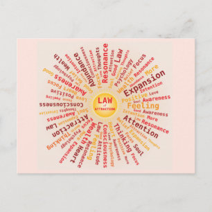 Carte Postale Loi d'attraction Mot Nuage Jaune Orange Couleurs