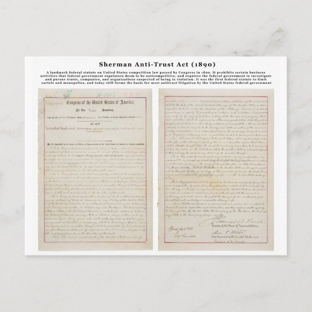 Carte Postale Loi Sherman antitrust 2 juillet 1890 (Devant)