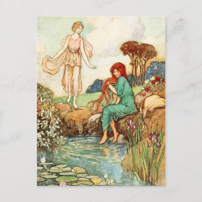 Carte Postale L'Oiseau Bleu : La Reine Florina rencontre Une Fée (Devant)
