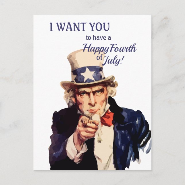 Carte Postale L'oncle américain Sam Happy, le 4 juillet (Devant)