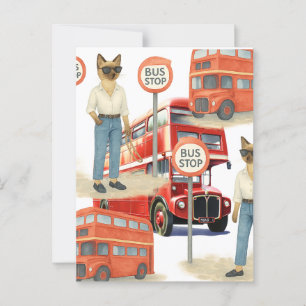Carte Postale London Cat attend le Double Decker Bus à Londres