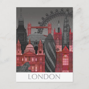 Carte Postale London Elevages by Night - Rouge