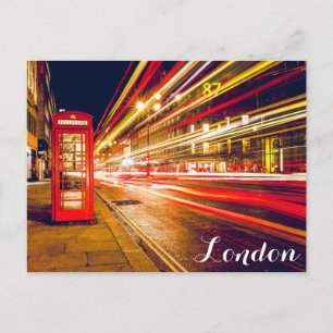 Carte Postale London Telephone Booth Bus City Street à la nuit