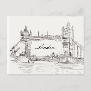 Carte Postale London Tower Bridge Black Ink Dessin classique