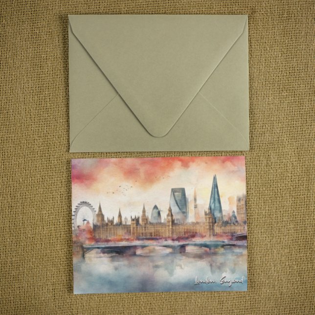 Carte Postale Londres Angleterre City Silhouette Aquarelle Peint (london england colorful watercolor postcard)