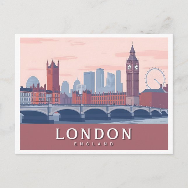Carte Postale Londres Angleterre Pastel Travel Design (Devant)