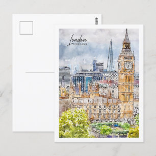 Carte Postale Londres Angleterre Travel Place Watercolor