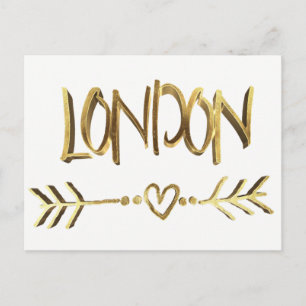 Carte Postale Londres Royaume-Uni Love Elegant Gold Look Typogra