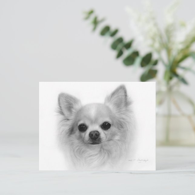 Carte Postale Long Coat Chihuahua - Œuvre d'art réalisée à la ma (Debout devant)