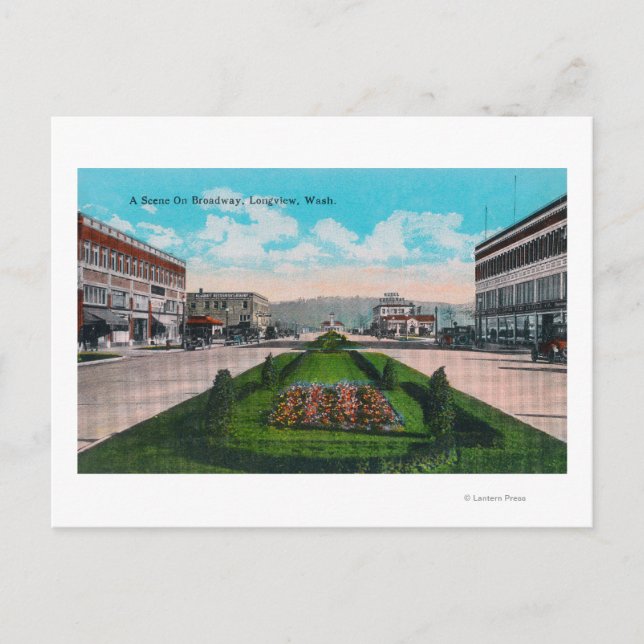 Carte Postale Longview de la scène de Broadway, WA (Devant)
