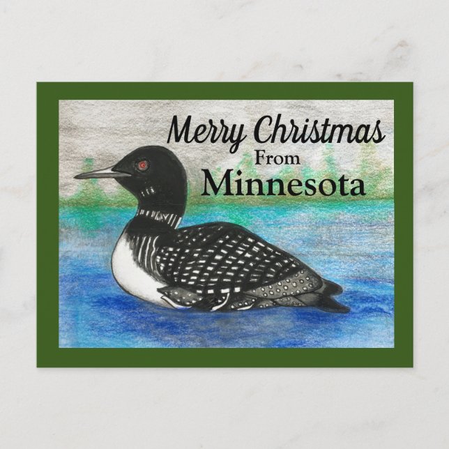 Carte Postale Loon State Bird Joyeux Noël Du Minnesota (Devant)