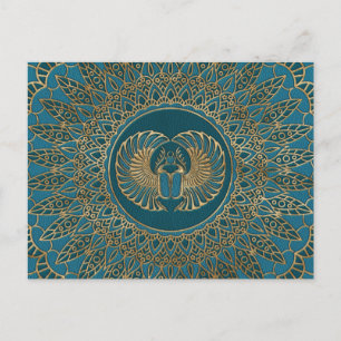 Carte Postale L'or du scarabée égyptien en cuir Turquoise