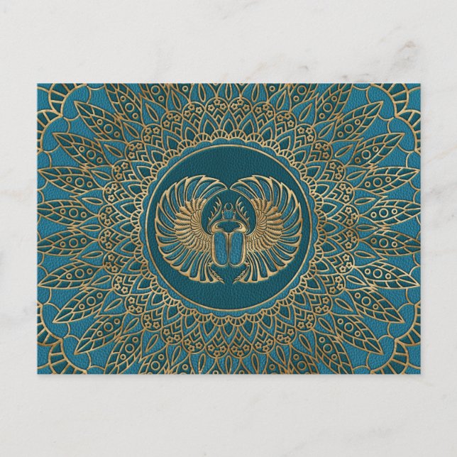 Carte Postale L'or du scarabée égyptien en cuir Turquoise (Devant)