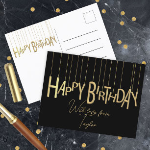 Carte Postale L'or Hanging Lettering sur le noir Joyeux annivers