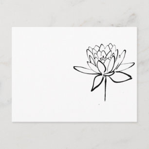 Carte Postale Lotus Flower Black and White Ink Dessin Art