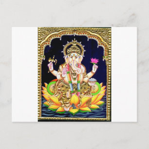 CARTE POSTALE LOTUS GANESHA TANJORE PEINTURE